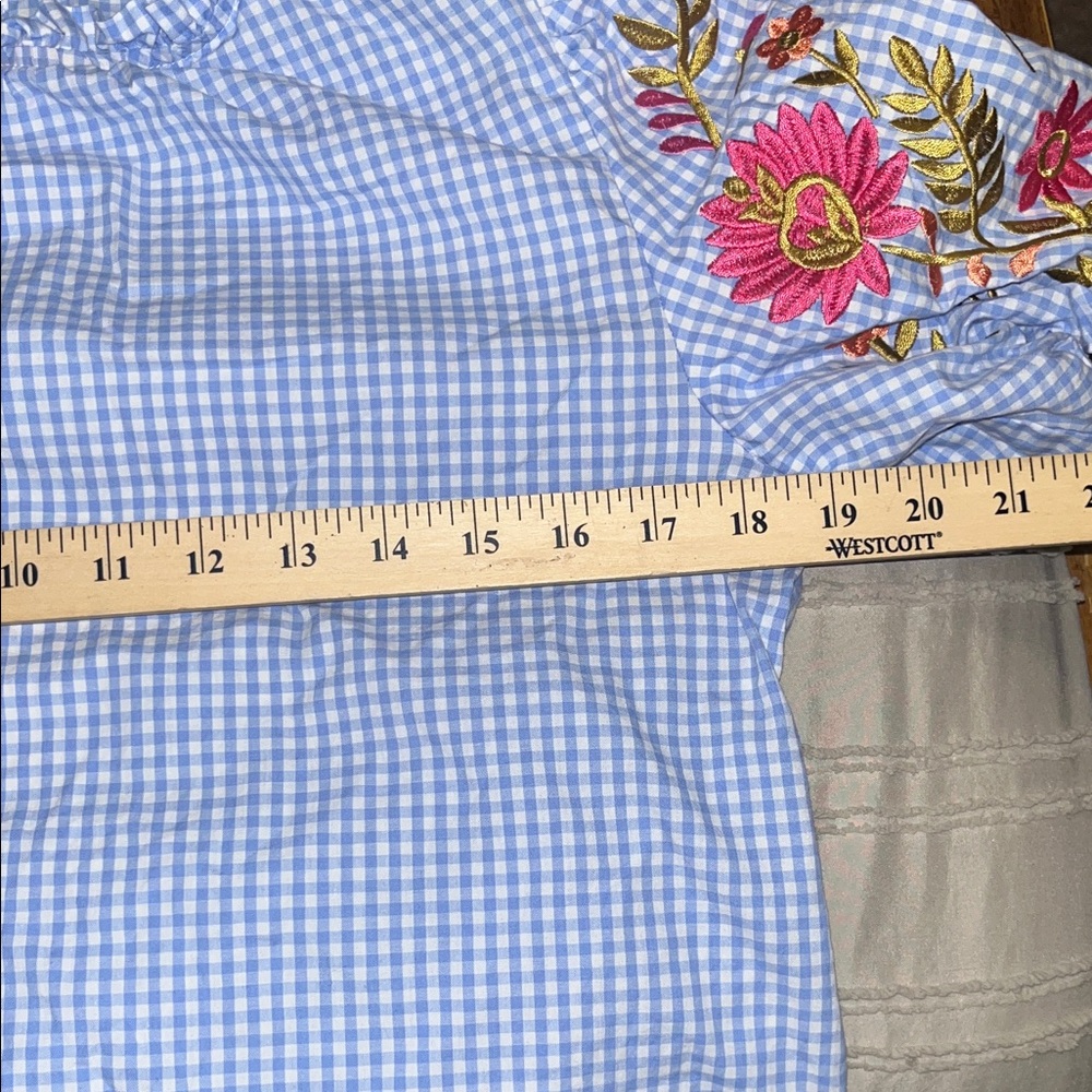 Boutique Blue Gingham Top with Floral Embroidery - Picture 6 of 9